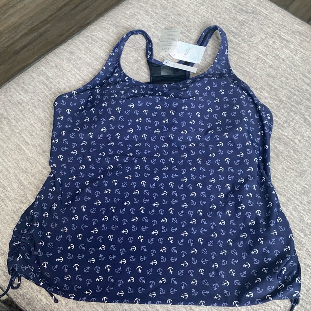 Calypsa by ModLi Maya Swim Tankini Top Racerback Blue Anchor Print Sz 2X womans
